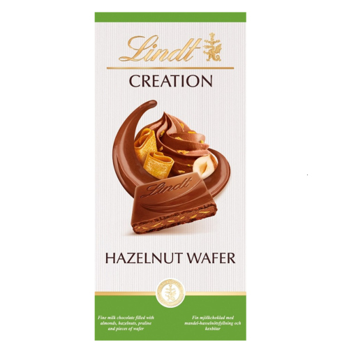 LINDT CREATION MILK HAZELNUT WAFER CHOCOLATE BAR 150G