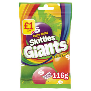 SKITTLES GIANTS SOUR SWEETS BAG PMP £1.00 116G