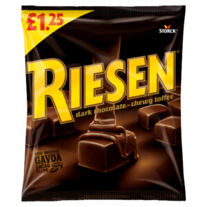 RIESEN DARK CHOCOLATE CHEWY TOFFEE PMP £1.25 110G