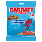 BARRATT SWEET SHOP WHAM FIZZY BELTS & SWEET EGGS PMP £1.15 120G