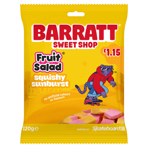 BARRATT SWEET SHOP FRUIT SALAD SQUISHY SUNBURST PMP £1.15 120G