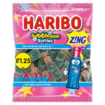 HARIBO BUBBLEGUM BOTTLES Z!NG BAG PMP £1.25 140G
