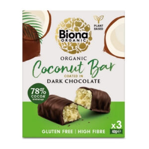 BIONA ORGANIC DARK CHOCOLATE COCONUT BAR 3PK 40G