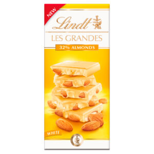 LINDT LES GRANDES WHITE 32% ALMONDS CHOCOLATE BAR 150G