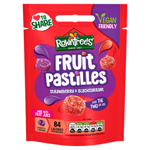 ROWNTREE'S FRUIT PASTILLES STRAWBERRY & BLACKCURRANT POUCH 143G