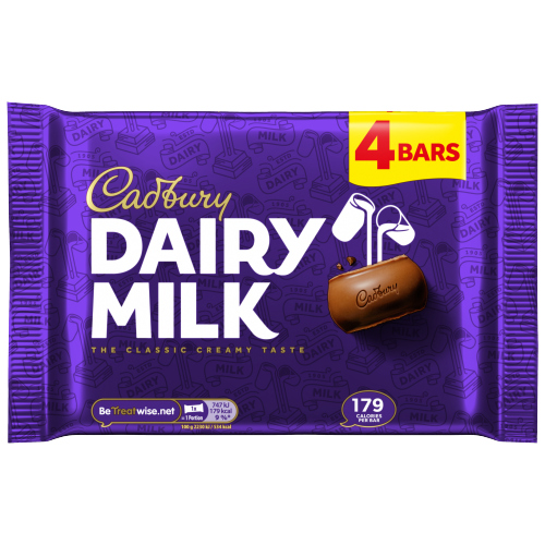 CADBURY DAIRY MILK CHOCOLATE BAR 4PK 134G