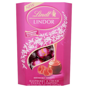 LINDT LINDOR RASPBERRY & CREAM CHOCOLATE TRUFFLES BOX 200G
