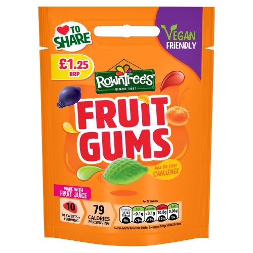 ROWNTREE'S FRUIT GUMS POUCH VEGAN PMP £1.25 120G