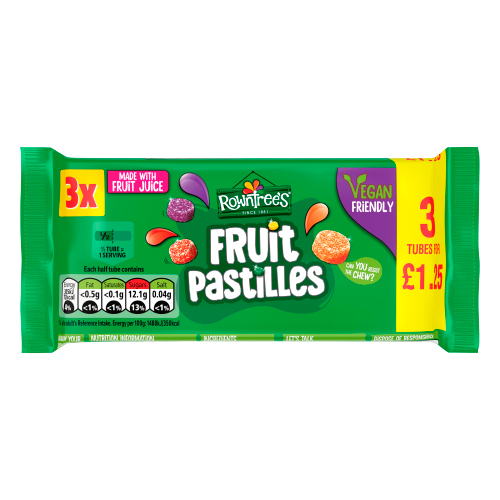 ROWNTREE'S FRUIT PASTILLES PMP £1.25 3PK 128.4G