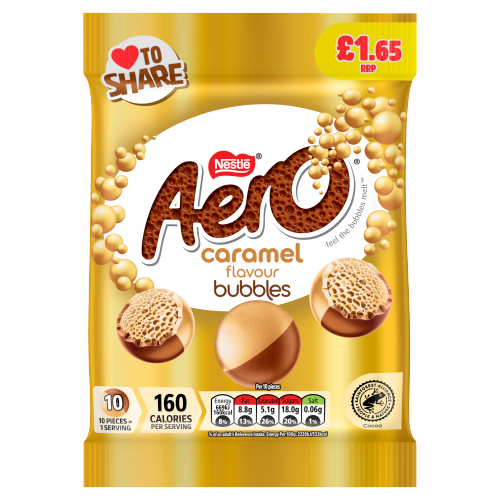 AERO BUBBLES CARAMEL CHOCOLATE SHARING BAG PMP £1.65 80G