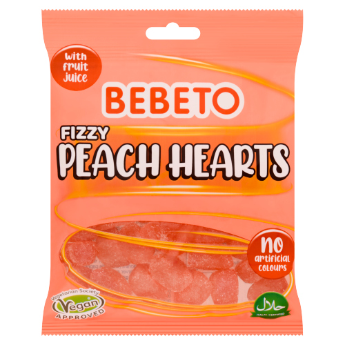 BEBETO FIZZY PEACH HEARTS PMP £1.00 150G
