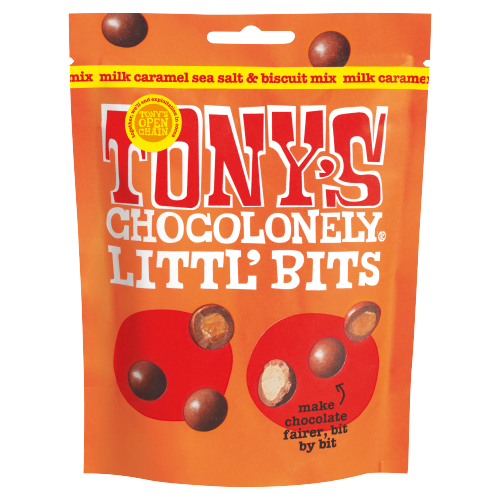 TONY'S CHOCOLONELY LITTL' BITS MILK CARAMEL SEA SALT & BISCUIT MIX POUCH 100G