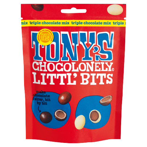TONY'S CHOCOLONELY LITTL' BITS TRIPLE CHOCOLATE MIX POUCH 100G