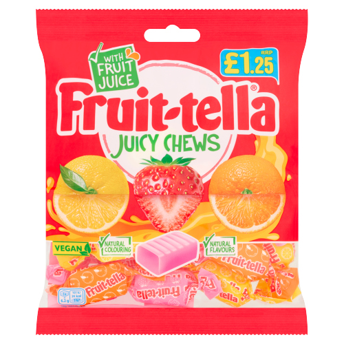 FRUIT-TELLA JUICY CHEWS VEGAN PMP £1.25 135G